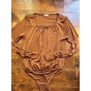 Intimatley Free People Bodysuit Thong Bronze Long Sleeve Size Small